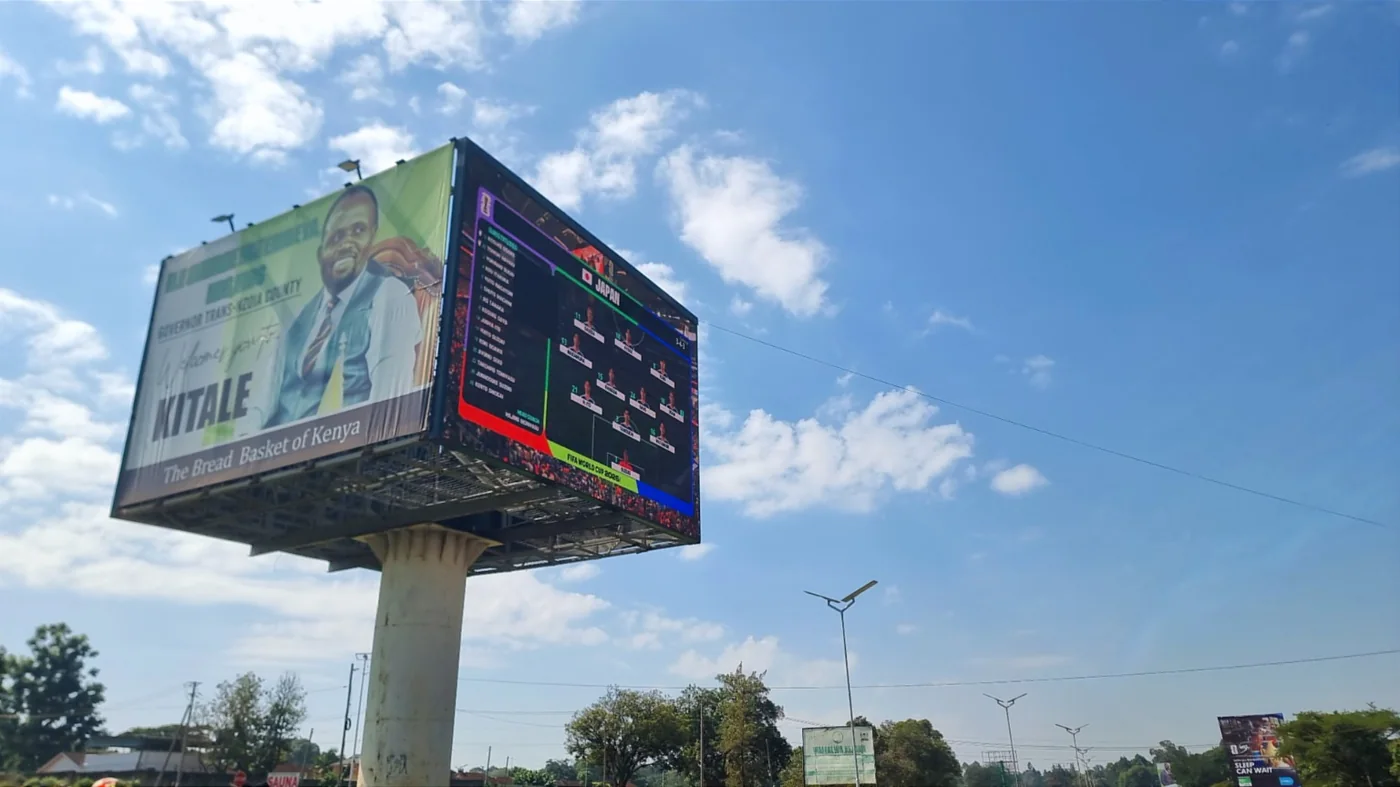 Close-up view of the two-sided LED screen in Kitale